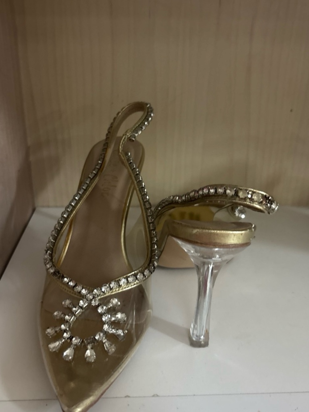 Amazon Gold Rhinestone Slingback Heels - Picture 2 of 3